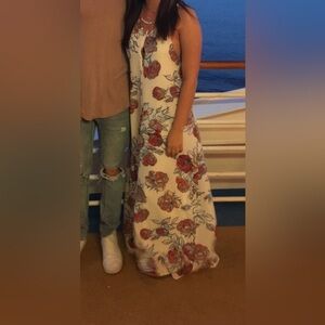 Aura Floral Maxi Dress - White with Red and Blue